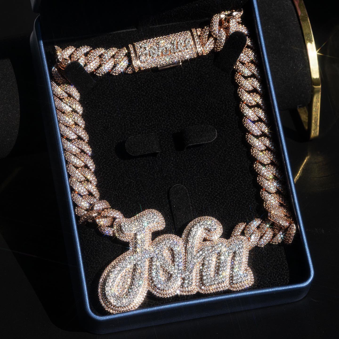 Rose Gold Mix White Gold 16MM Custom Cuban Choker Name Necklace with Moissanite