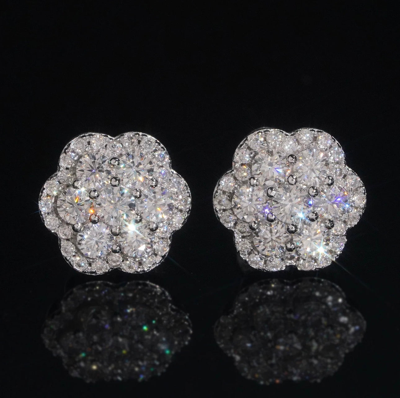 925 Silver VVS Moissanite Diamond Double Layers Cluster Studs Earrings
Screw Back