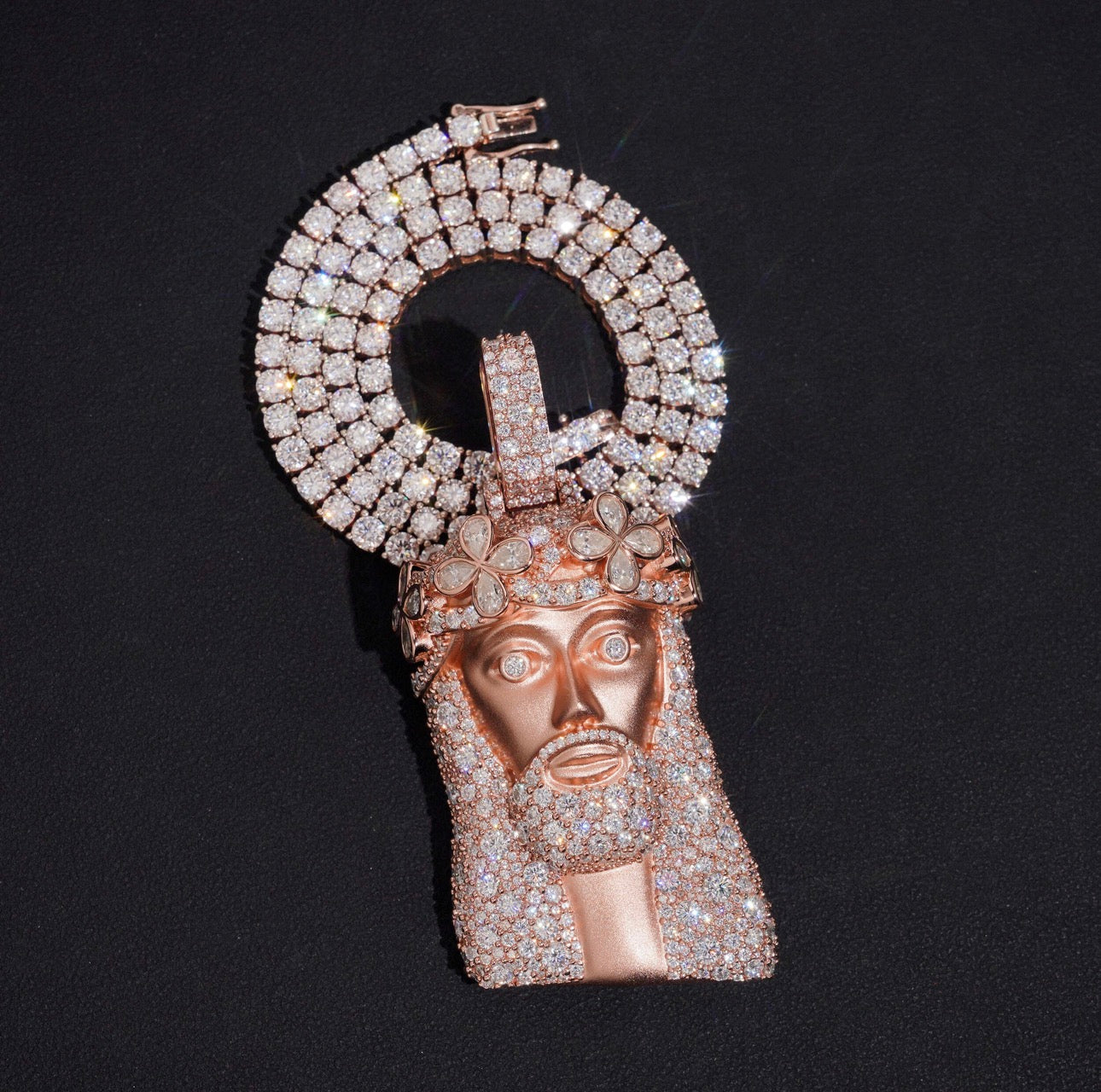 2.5Inch Tall Mosaic Setting Jesus Pendant Matt Finish Moissanite
Diamond