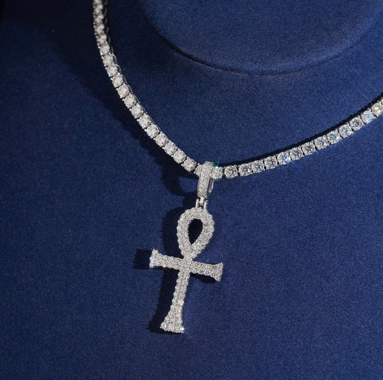 925 Sterling Silver Lab Grown Diamond Ankh Cross Pendant
Charm